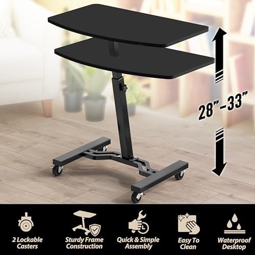 SHW Mobile Height Adjustable Laptop Rolling Cart w/Lockable Wheels, Black - Image 4