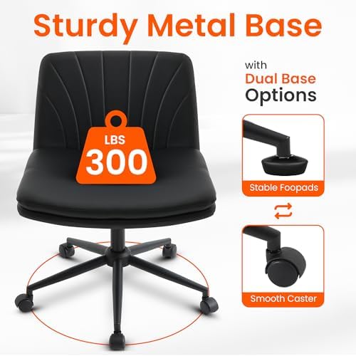 Orange Factory Criss Cross Chair, Wide Leather Vanity Desk Seat, Black Pu - Image 4