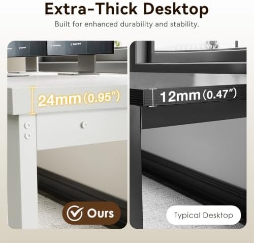 Coleshome 71 Inch Long Computer Desk with Power Outlet, Thicker Desktop & Legs, Large Heavy Duty Office Desk for Home Office & Gaming, White - Image 5