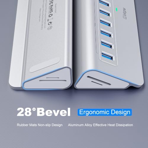 Powered USB Hub 10Gbps, intpw YH9AC Plus 13-Port USB 3.2 Hub(USB A/USB C 3.2+6 USB-A 3.0+2 PD 45W Fast Charging Ports+SD/TF Card Reader), 65W Power Adapter,Aluminum USB HUB for PC/Laptop,iPhone 17/16 - Image 6