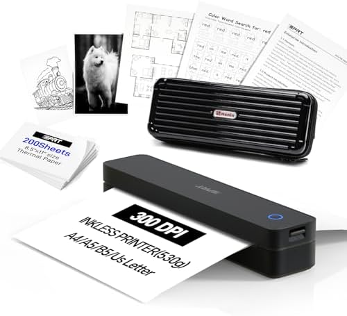 iDPRT Portable Thermal Printer Wireless for Travel, Printers for Home Use, Come with Carry Case& 200 Sheets Thermal Paper, Support 8.5x11 US Letter&A4 Thermal Paper, Compatible with Phone Laptop by iDPRT
