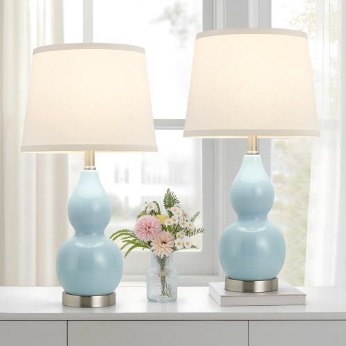 GyroVu 22" Table Lamp Set of 2, Color Temperature Adjustable Double Gourd Ceramic Lamps Classic Nightstand Table Lamps for Bedroom Beside Lamps for Living Room, Sky Blue-Bulbs Included - Image 7