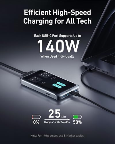 Anker Prime Charging Station, 240W 8-in-1 Power Strip, 2 AC, 4 USB C - Image 4