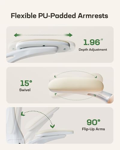 Marsail Ergonomic Office Chair: Office Computer Desk Chair with High Back Mesh and Adjustable Lumbar Support Rolling Work Swivel Task Chairs with Wheel 3D Armrests and Headrest (White) - Image 6