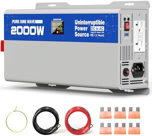 2000W Sump Pump Battery Backup System, Back Up System Pure Sine Wave Power Inverter for Emergency and Power Outage with LCD Display Auto Switching for Grid and Battery by PowerInverter