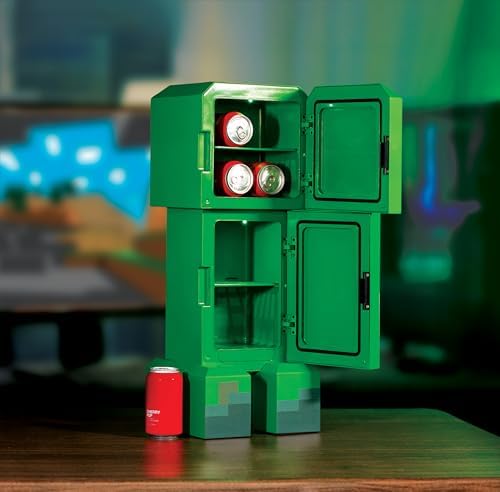 Minecraft Legends Creeper Mini Fridge – 12 Can 8L Portable Cooler with LED Lights, AC/DC Power & Removable Shelves for Gaming Rooms, Dorms & Offices - Image 3