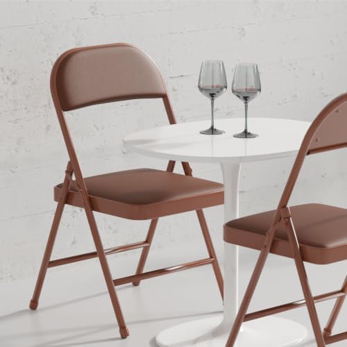 Nazhura Folding Chairs with Padded Vinyl Cushion Chairs with Comfortable Cushion and Durable Steel Frame for Home and Office, for Indoor and Outdoor Events (Brown, Vinyl, 4 Pack) - Image 6