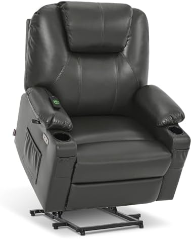 MCombo Oversized Power Lift Recliner Chair for Elderly, Lift Chair with Heat and Massage for Big and Tall, USB&Type C Ports, Cup Holders, Faux Leather R7510 (Grey, Large-Wide) by MCombo