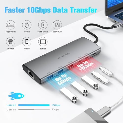 RSHTECH 12 in 1 USB C Hub Docking Station Dual Monitor, Triple Display - Image 4