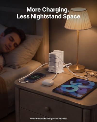 Gitryin Tower Charging Station for Nightstand, 120W Retractable Charger - Image 2