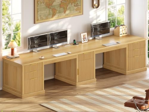 SEDETA Fluted 110.3" Two Person Long Desk with 7 Drawers, Oak by SEDETA