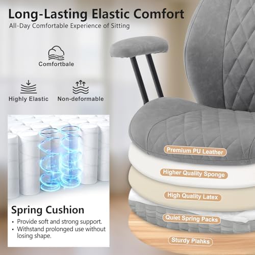 YFO Modern Ergonomic Office Desk Chair, Grey Leather with Lumbar Support, Adjustable Height, Swivel, Armrests, for Office, Gaming, Reading, Relaxing - Image 5