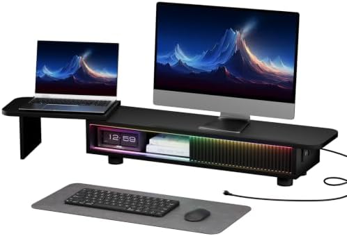 Artswish Dual Monitor Stand with Power Outlet, Black Desk Monitor Riser by Artswish