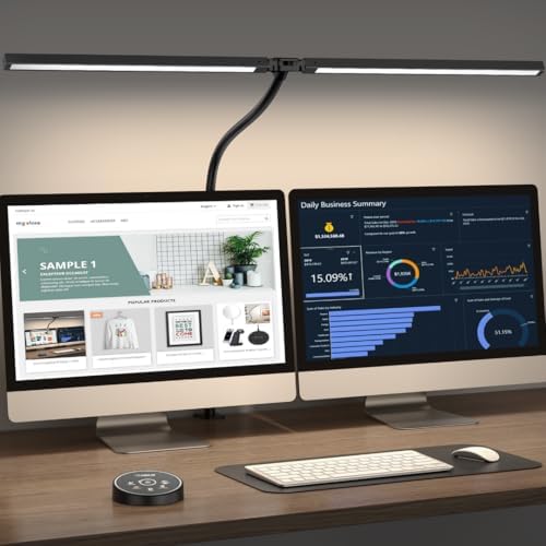 Pzloz Led Desk Lamp for Office Home - Eye Caring Architect lamp with Clamp,Dual Screen Computer Monitor Work Smart Light: 24W 5 Color Flexible Adjustable Lighting Table Lamp for Study Drafting by LedDeskLamp-Pzloz
