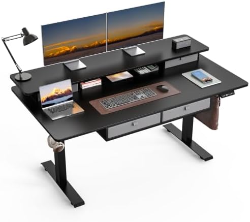 63 x 30 Inch Electric Standing Desk with 4 Drawers, Classic Black by ExaDesk