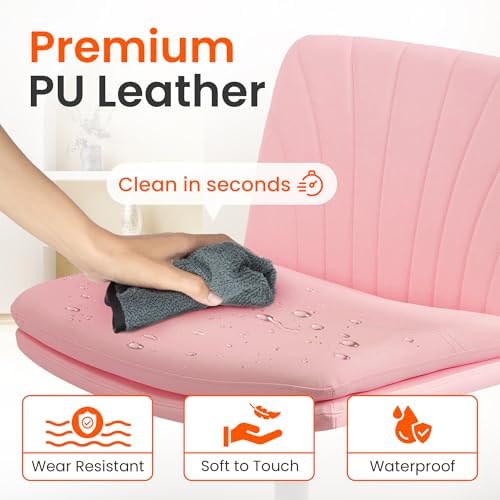 Orange Factory Criss Cross Chair, Wide Leather Vanity Desk Seat, Pink Pu - Image 5
