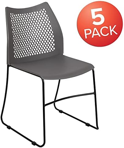 Flash Furniture Hercules Series Contoured Lobby Chairs with Air-Vent Honeycomb Backs, Ergonomic Stacking Chairs for Offices, Set of 5, Gray - Image 4