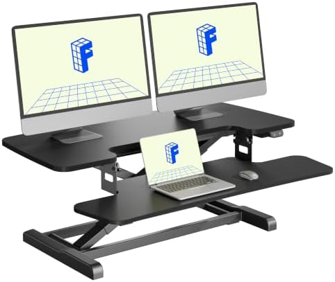 FLEXISPOT 36" Electric Standing Desk Converter, Motorized Sit to Stand Desk Riser, Height Adjustable Desktop Dual Monitor Workstation with Large Keyboard Tray, Black by Unknown