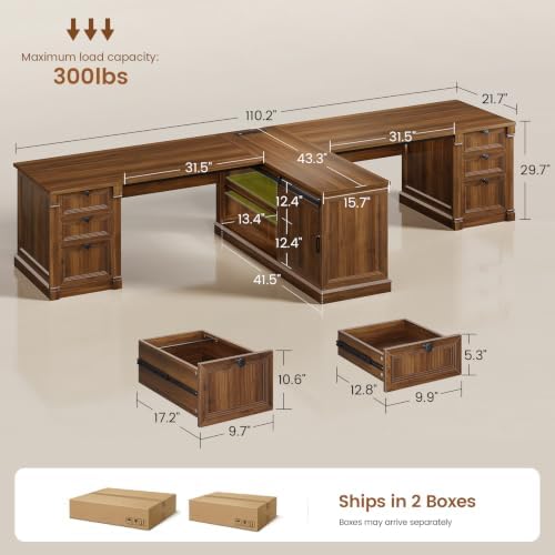 SEDETA 110.2" 2 Person Desk with 6 Drawers & Storage Shelves, Power Strip - Image 2