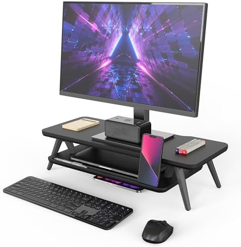 Fenge Monitor Stand Riser, Wooden Desk Shelf with 2-Tier Storage by Fenge