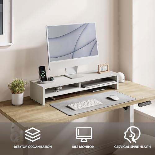 Fenge 31.5 Inch Dual Monitor Stand Riser for Desk, White - Image 2