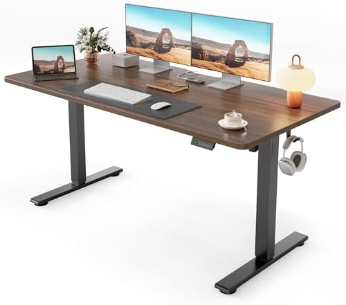 Cubiker Standing Desk, 55x28 Inches Sit Stand Home Office Desk, Electric Stand up Desk, Adjustable Desk with Splice Board, Black Frame/Black Walnut Top by CubikerHomeOfficeFurniture