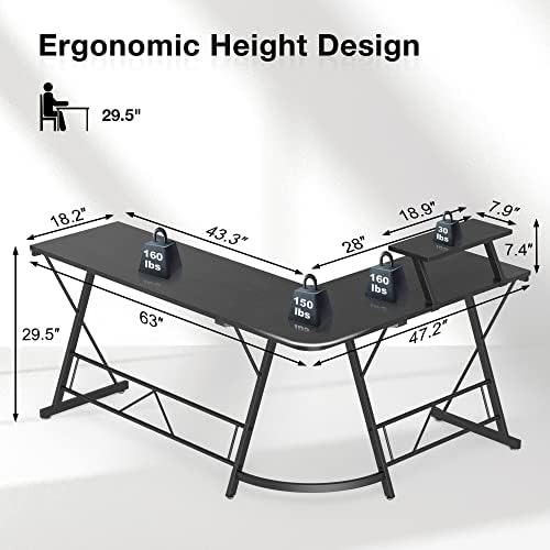 Mr IRONSTONE 63" L Shaped Computer Desk, Corner Desk, Home Office Desk, Gaming Writing Workstation with Large Monitor Stand, Easy to Assemble, Black - Image 3