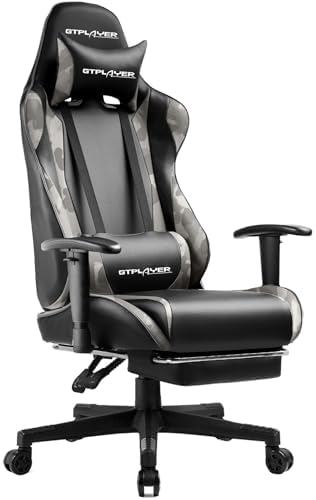 GTPLAYER Gaming Chair with Footrest, Ergonomic Computer Game Desk Chair, Reclining Gaming Chair Seat Height Adjustment, Swivel Rocker with Headrest and Lumbar (Camouflage) by GTPLAYER