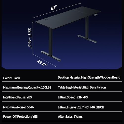 Shintenchi Standing Desk, 63x24 Inch Height Adjustable Electric Sit Stand up Desk, Ergonomic Rising Computer Table, Modern Lift Gaming Desk Workstation for Home Office, White - Image 2