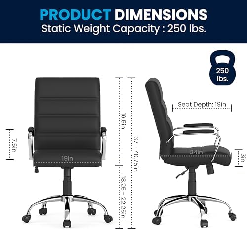 Flash Furniture Mid-Back Black LeatherSoft Executive Swivel Office Chair with Chrome Base and Arms - Image 3