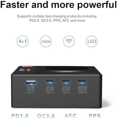 ISDT Power 200H 200W USB C Desktop Charging Station - 4+1 Ports PD3.0 Compatible with MacBook Pro/Air, iPad, iPhone, Galaxy, Pixel with Power Adapter Magnetic Wireless Charger - Image 2