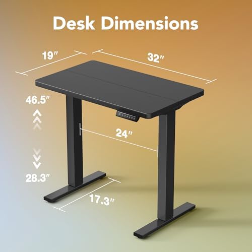HUANUO 32x19 Inch Small Electric Standing Desk, Adjustable, Black - Image 2
