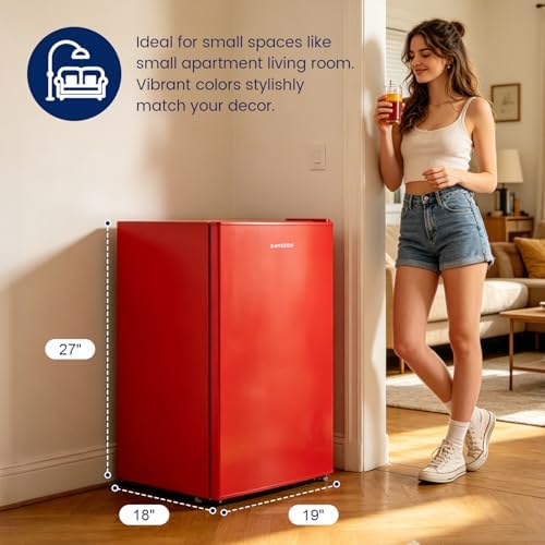 BANGSON 2.6 Cu Ft Small Fridge with Freezer for Office Red - Image 3