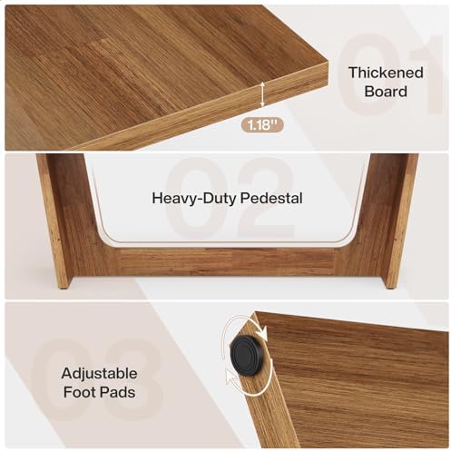 Tribesigns 70.87-Inch Executive Computer Desk: Large Home Office Desk with Solid Wooden Pedestal, Industrial Wood Study Writing Table, Workstation Business Furniture, Walnut - Image 6