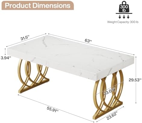 Tribesigns 63-Inch Executive Desk, Modern Office Computer Desk with Stylish Gold Legs, Rectangular Workstation for Home Office, Small Conference Table for Meeting Room (White & Gold) - Image 3