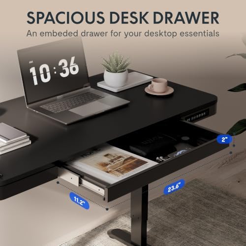 FLEXISPOT Comhar 48" Electric Standing Desk with Drawers, USB Charging Ports, Quick Assembly, Height Adjustable Sit Stand Computer Desk with Child Lock for Contemporary Home Office, Black - Image 5