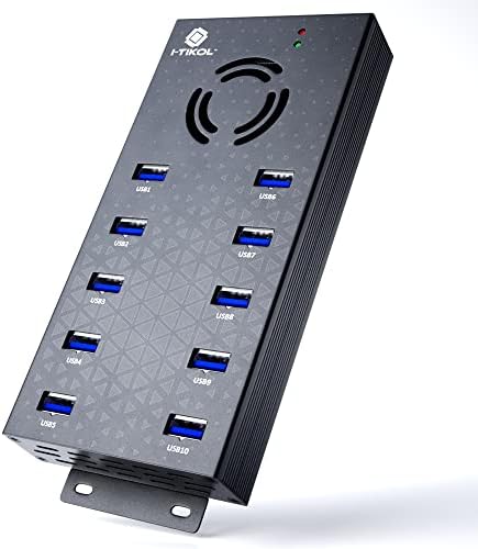 USB 3 0 Hub - 10 Ports Powered USB Hub - Charging & High-Speed Data Transfer USB Expander Hub - up to 5Gbps High-Speed USB Splitter - Aluminum Alloy Multiple USB Port Hub for Laptop Phone Tablet PC by iTikol