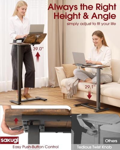Sakugi Overbed Bedside Table with Wheels, Right-Side Tilt Top, 29.1"–39" H - Image 3