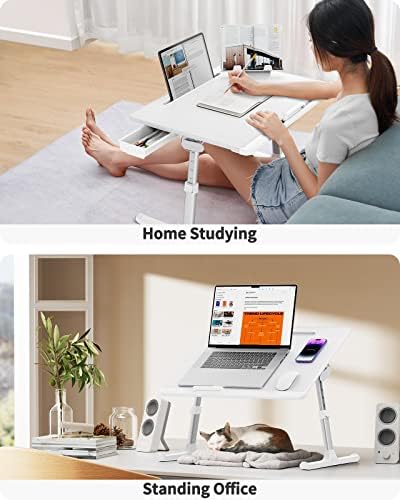 Laptop Bed Tray Table, SAIJI Adjustable Bed Desk for Laptop, Foldable Laptop Stand with Storage Drawer for Eating, Working, Writing, Gaming, Drawing (White, X-Large) - Image 3