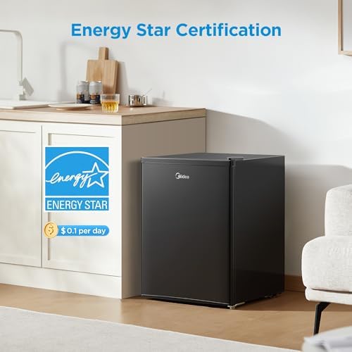 Midea WHS-87LB1 Mini Fridge, 2.4 Cu.ft Compact Fridge with 6 Level Adjustable Thermostat, Reversible Door, Low Noise for Dorm, Office, Bedroom Black - Image 4