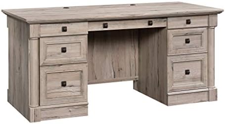 Sauder Palladia Office Desk with Drawers, Executive Desk with File Cabinet Storage, Cable Management, Keyboard Tray, in Split Oak Finish by SAUDER%C2%AE
