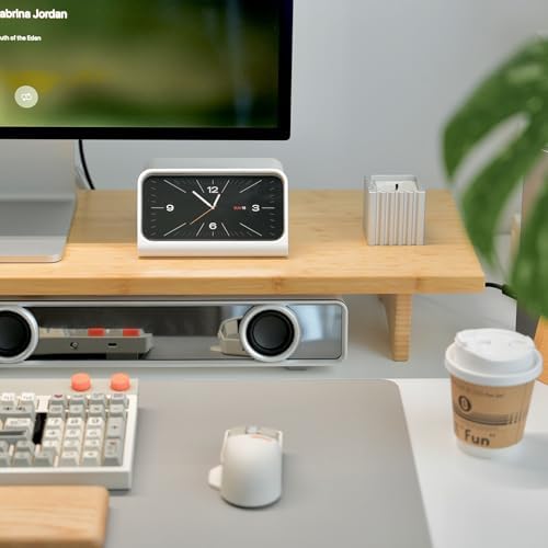 Bamboo Dual Monitor Stand Riser, 2-Tier Desk Shelf with Storage - Image 5