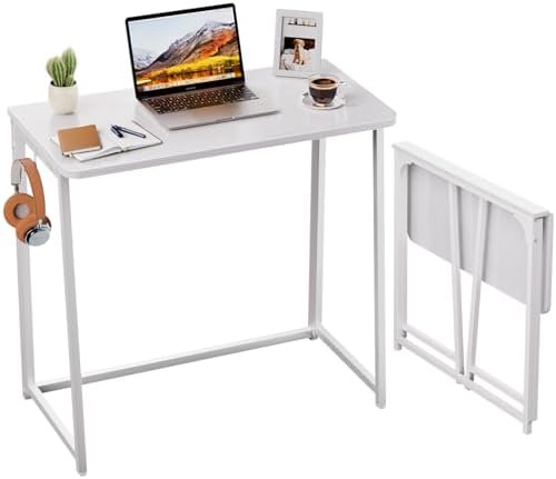 WOHOMO Folding Desk, 31.5" Foldable Computer Table for Small Spaces, White by WOHOMO