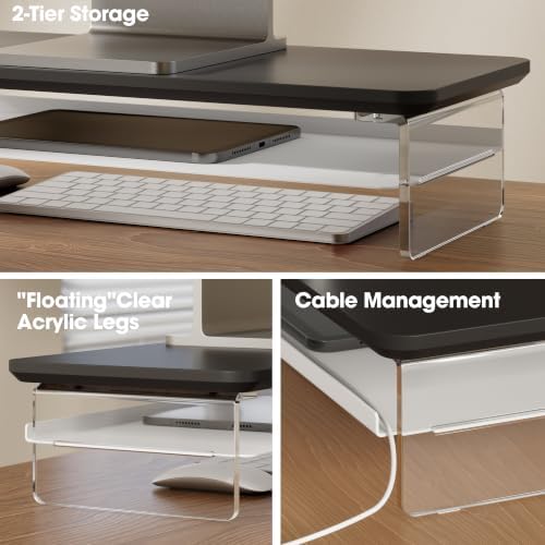 Fenge 23.6" Monitor Stand with Clear Acrylic Legs, Black - Image 3
