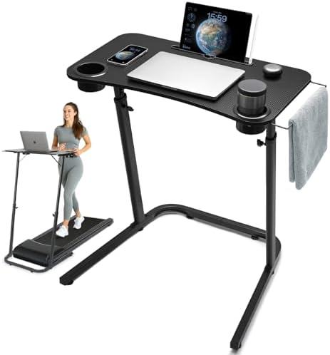 Treadmill Desk, Small Standing Desk for Walking Pad, 30-47 Inch Adjustable Height Walking Pad Stand for Treadmill, Portable Standing Table for Bike and Home Office Work - Black by HOMELYM