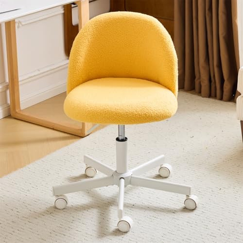 VINGLI Candy Chair Armless Cute Desk Chair,Comfy Small Office Chair with Wheels,Vanity Chair Lumbar Support,Teddy Adjustable Rolling Swivel Computer Task Chair for Home Office,Bedroom,Sunny Egg Yellow by VINGLI