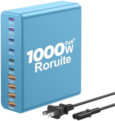 1000W USB C Charging Station, 120W PD GaN5 Super Fast USB C Charger Block by Roruite