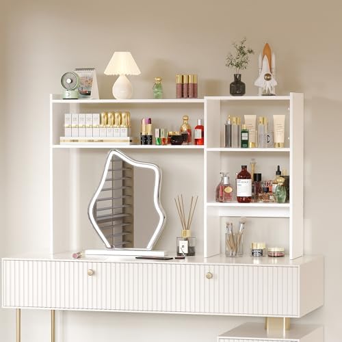 Aetheris Desktop Bookshelf, 43”Adjustable Office Desktop Organizer Shelf, Countertop Storage Hutch with 4 Shelves for Computer Desk, Adjustable Desk Hutch, Wooden Desktop Bookcase - Image 2