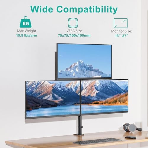 WALI Stacked Triple Monitor Mount for 13-27 inch Screens, 19.8 lbs per Arm - Image 2