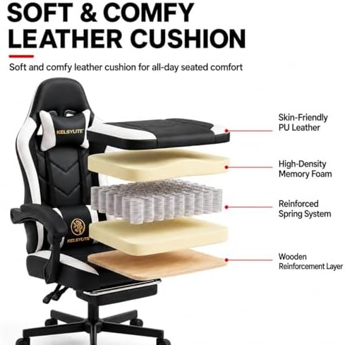 Mistpeople Gaming Chair, Ergonomic High Back Computer Chair with Footrest, Lumbar Support & Pocket Spring Cushion, Comfortable Swivel Home Office Desk Chair for Adults - Image 6